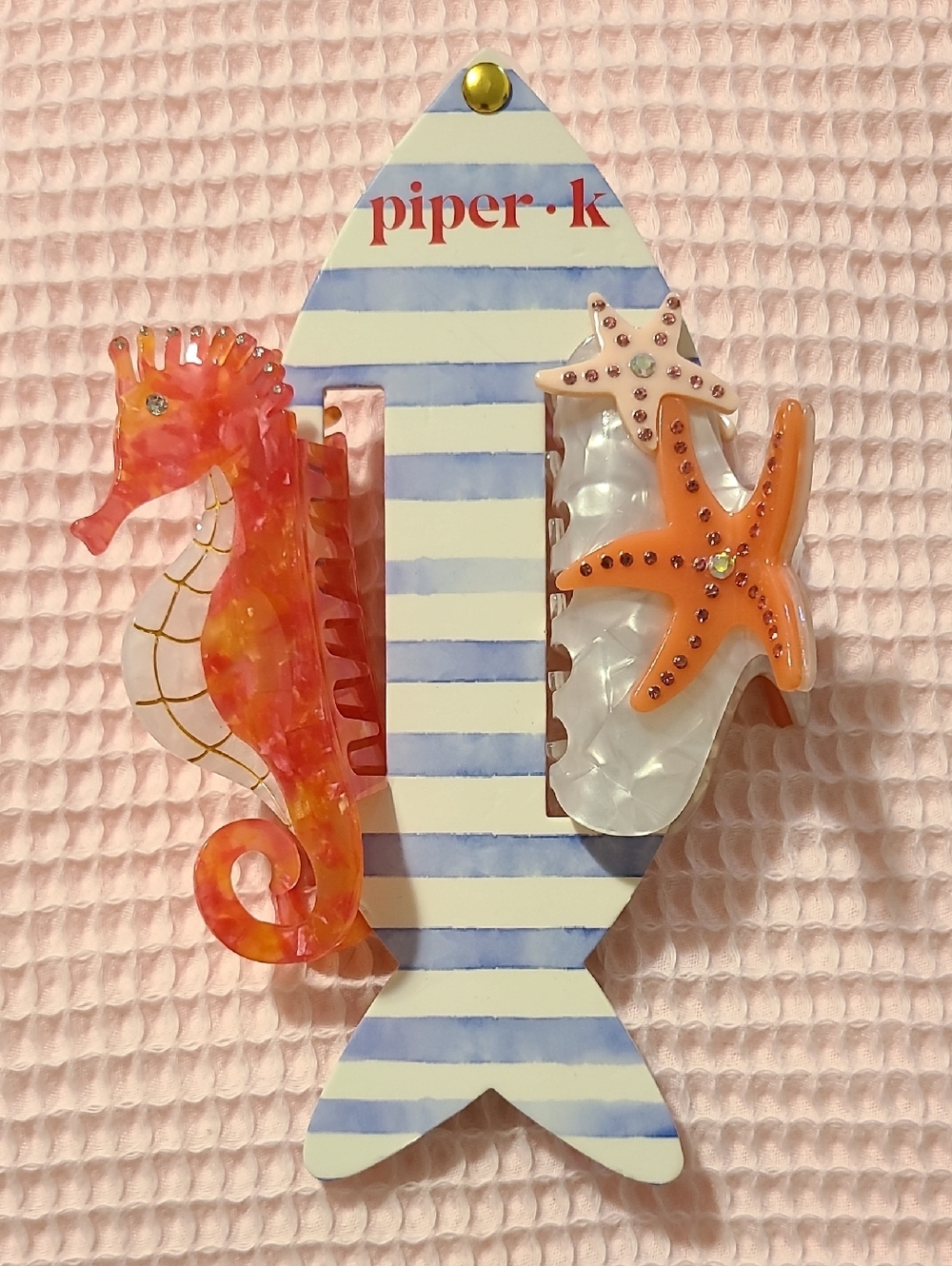 Coral Seahorse And Starfish Marble Claw Hair Clips